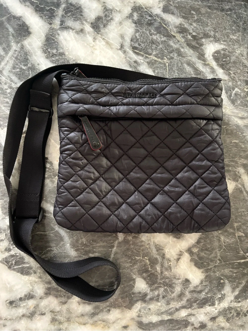 MZ WALLACE Quilted Flat Black Metro Crossbody Sling Bag- Like New